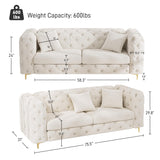 DAMAIFROM 75" Sofa Couch Mid Century Modern Velvet Couch Tufted Button Sofa High Armrest & Metal Gold Legs Luxury Chesterfield Decor with 2 Piilows Comfy Loveseat for Living Room, Beige White DAMAIFROM