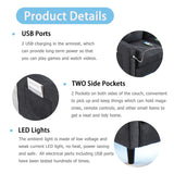 Harper & Bright Designs 76.5-Inch Modern Sofa Couch with 2 Side Pockets, USB Ports on Armrests and LED Lights – Linen Fabric 3-Seater for Living Room, Apartment or Office in Black Harper & Bright Designs