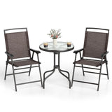Goplus Bistro Table and Chairs Set of 2, Outdoor 3 Piece Patio Bistro Set with 1.57” Umbrella Hole, Tempered Glass Tabletop, 2 Folding Chairs, Small Patio Furniture Dining Set for Garden, Balcony Goplus