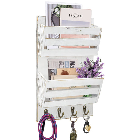 Unistyle Mail Holder with Key Hooks Mail Organizer Wall Mount Hanging Mail Organizer for Home,Office,Entryway,Mail Holder Wall Mounted for Letter, Magazines, Keys, Leashes Unistyle