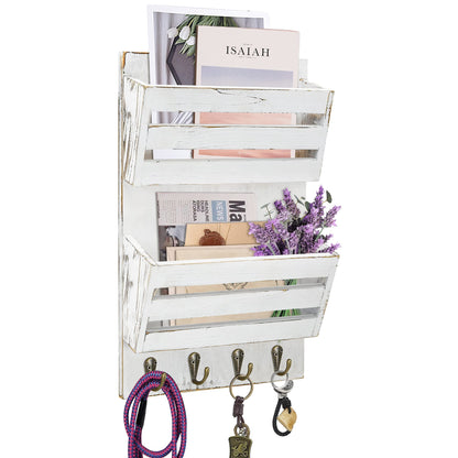 Unistyle Mail Holder with Key Hooks Mail Organizer Wall Mount Hanging Mail Organizer for Home,Office,Entryway,Mail Holder Wall Mounted for Letter, Magazines, Keys, Leashes