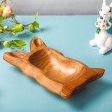 SiliFine Easter Bunny Shaped Dough Bowl Easter Decorative Bunny Bowl Rabbit Shaped Wooden Bowl Farmhouse Rustic Serving Trays Primitive Wood Trencher Tray for Easter Table Centerpiece Home Decor SiliFine