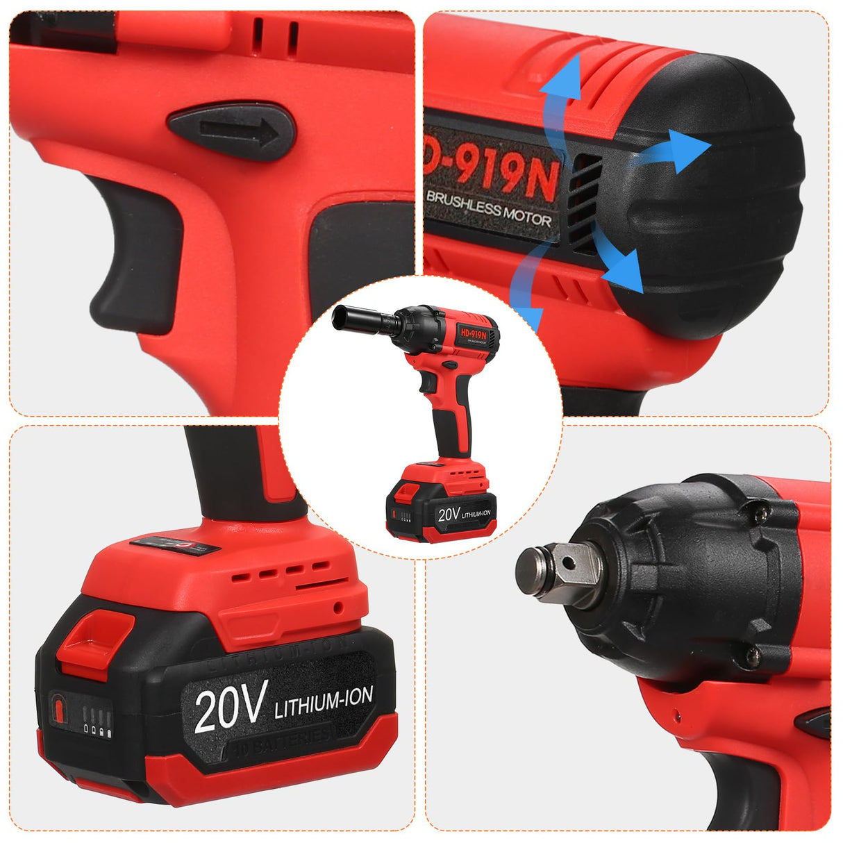 Lepmerk Brushless Cordless Impact Wrench Set, 1/2 inch, 320 ft-lbs / 430N.m Max Torque, Includes 3.0A Li-ion Battery and 8 Impact Sockets for Car Tires Lepmerk