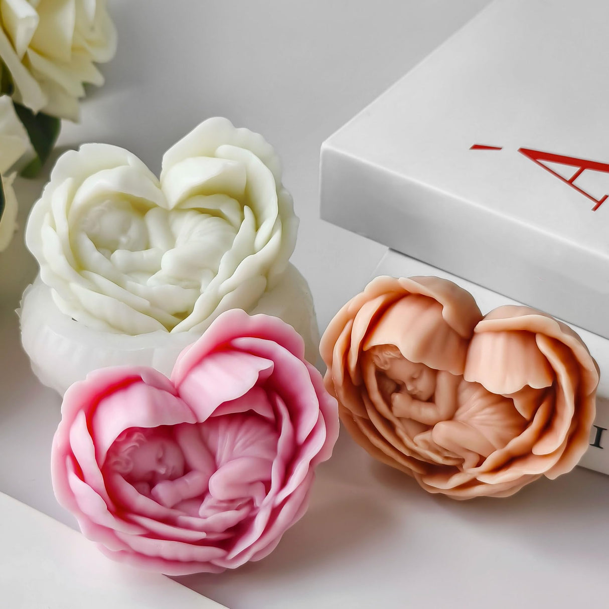 Heart Rose Flower Succulent Candle Mold - Baby Style - Resin Casting Silicone Molds for Home Decor & Candle Making Wave Spiral Mold ESEDAGE