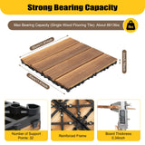 36pcs Hardwood Interlocking Patio Deck Tiles, 12"x12" All Weather Balcony DIY Flooring Tiles Acacia Waterproof Wood Flooring Tiles Portable Snap Click Together Patio Tiles for Indoor or Outdoor use DDYOOK