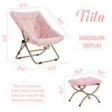 Tiita Comfy Folded Chair, Soft Faux Fur Oversized Folding Accent Chair, Lounge Lazy Chair for Kids Teens Adults, Metal Frame Moon Chair for Bedroom, Living Room, Dorm Rooms, X-Large Pink Tiita