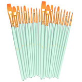 BOSOBO Paint Brushes Set, 2 Pack 20 Pcs Round Pointed Tip Paintbrushes Nylon Hair Artist Acrylic Paint Brushes for Acrylic Oil Watercolor, Face Nail Art, Miniature Detailing & Rock Painting, Green BOSOBO