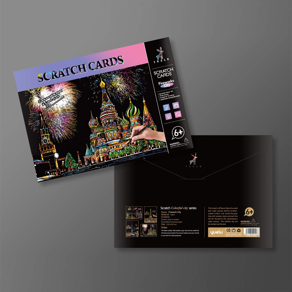 Scratch Art Painting Kits for Adults & Kids, Rainbow Painting Sketch Night View Scratchboard(A4), Crafts Set: 8 Sheets Scratch Cards with 6 tools in Bag - Creative Craft Art Set (Landmark Building) ASDICOXB