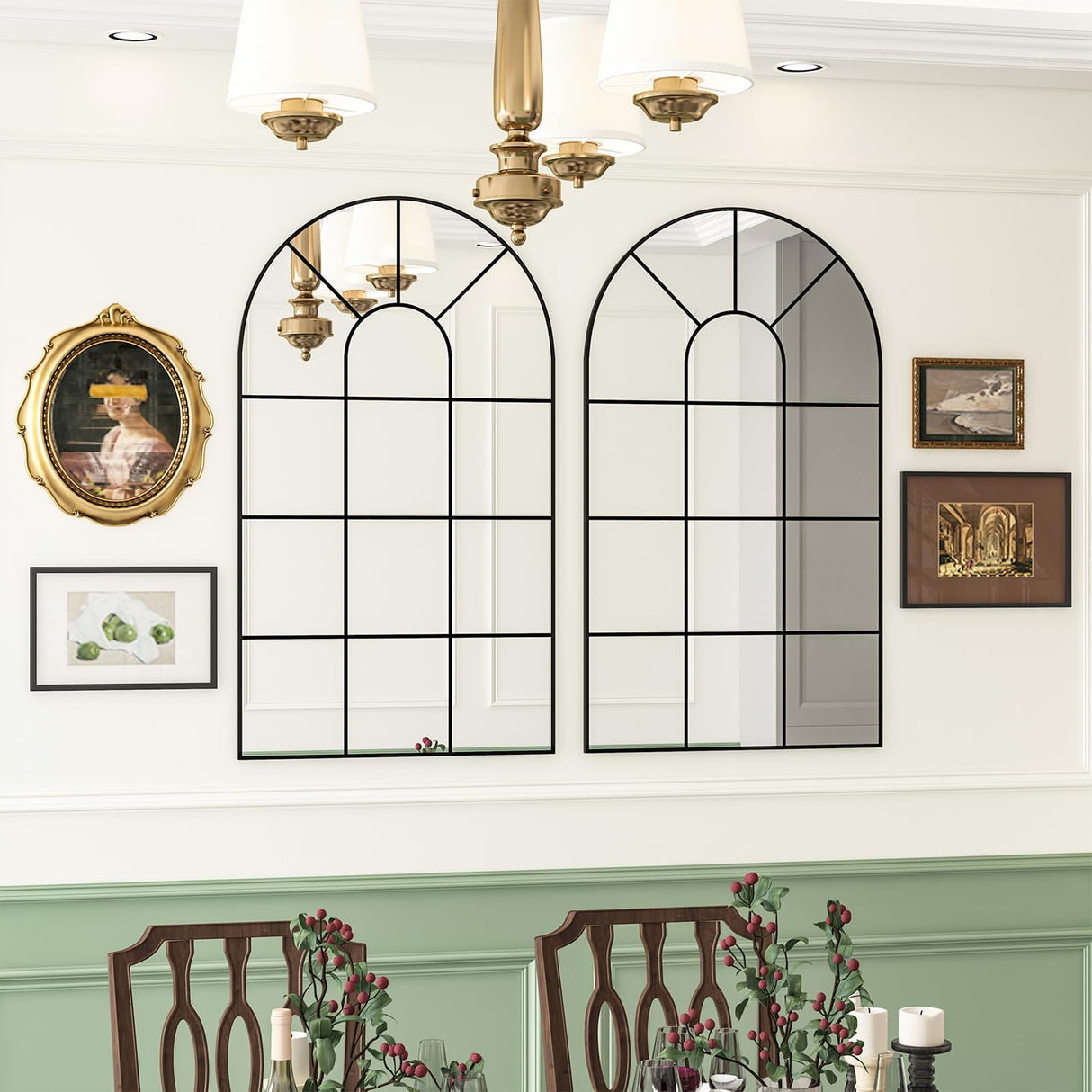 NEUWEABY Arched Wall Mirror, 42"x24" Arched Window Mirror Decorative Wall Mounted, Black Frame Window Pane Mirror Rustic Arch Mirror for Living Room Bedroom Entryway NEUWEABY