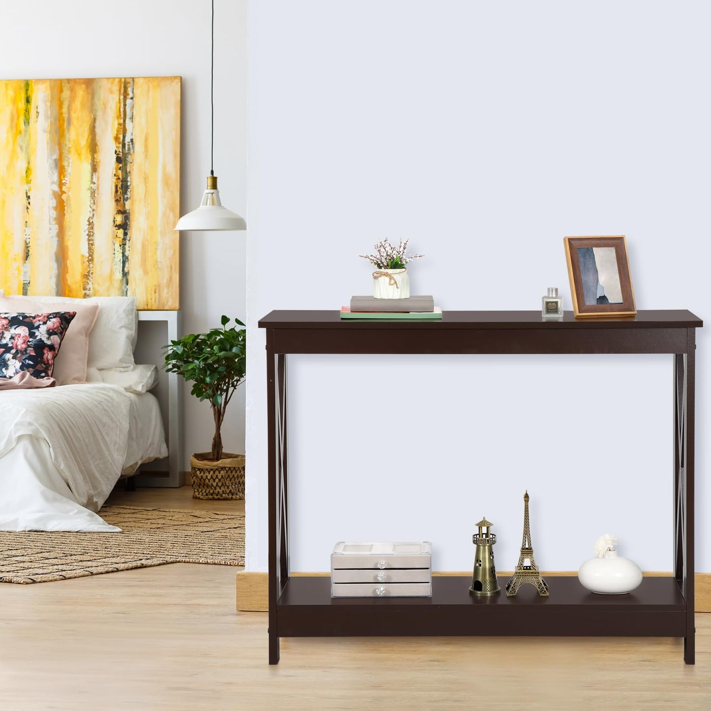 ZenStyle Sofa Side Console Table with 2 Storage Shelves Narrow Accent Table for Entryway/Hallway/Living Room, 39.3in L x 11.8in W x 31.6in H (Dark Brown)