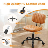 Sweetcrispy Small Office Desk Chair with Wheels Armless Comfy Computer Chair with Lumbar Support, PU Leather Low Back Adjustable Height 360° Rolling Swivel Task Chair Without Arm for Home, Bedroom Sweetcrispy