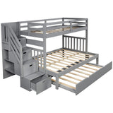 Harper & Bright Designs Stairway Twin Over Twin/Full Bunk Bed with Twin Size Trundle and Drawers, Solid Wood Bunk Bed Staircase Can be Placed on The Left or Right Side (Grey) Harper & Bright Designs