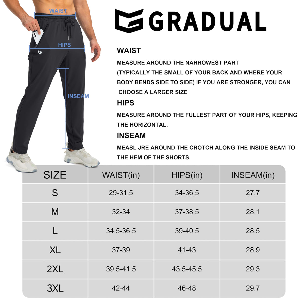 G Gradual Men's Sweatpants with Zipper Pockets Tapered Joggers for Men Athletic Pants for Workout, Jogging, Running (White, Medium) G Gradual