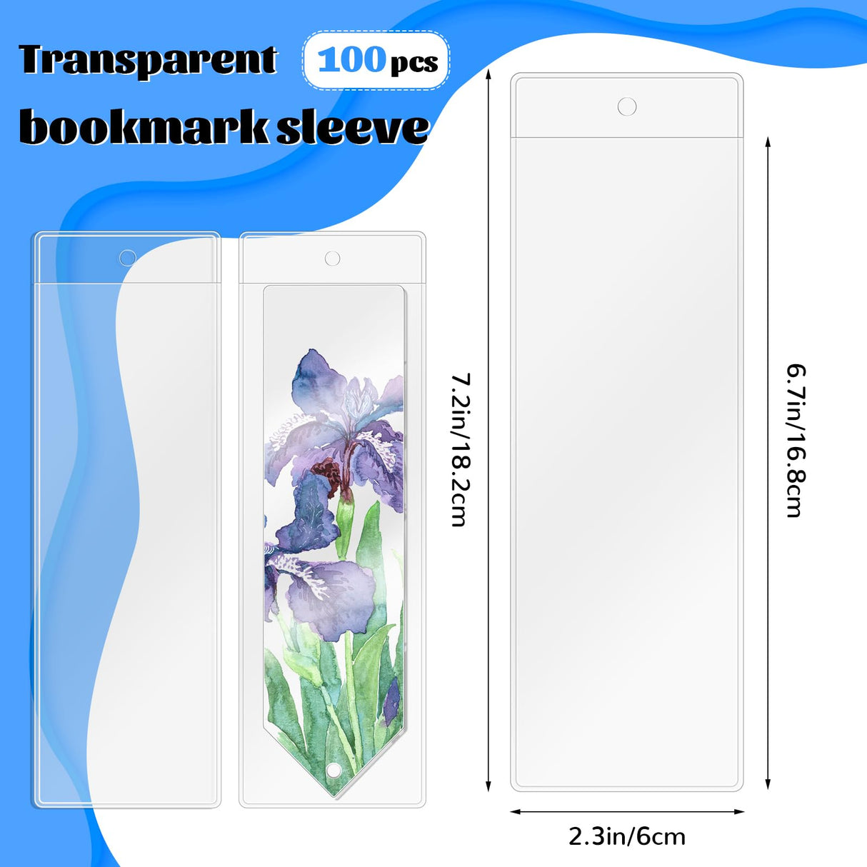 Wpxmer 100 PCS Clear Bookmark Sleeves, Blank Bookmark Holder Sleeves for School and Office Use, 6.7 x 2.3 inches Wpxmer