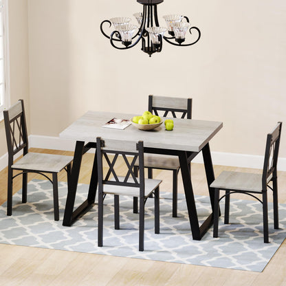 REHOOPEX Dining Room Table Set for 4, 5-Piece Farmhouse Kitchen Table Set, Thickened Metal Frame with Wood Top, Kitchen Table and Chairs for 4 Ideal for Dining Room, Dinette, Small Space, Apa - WoodArtSupply