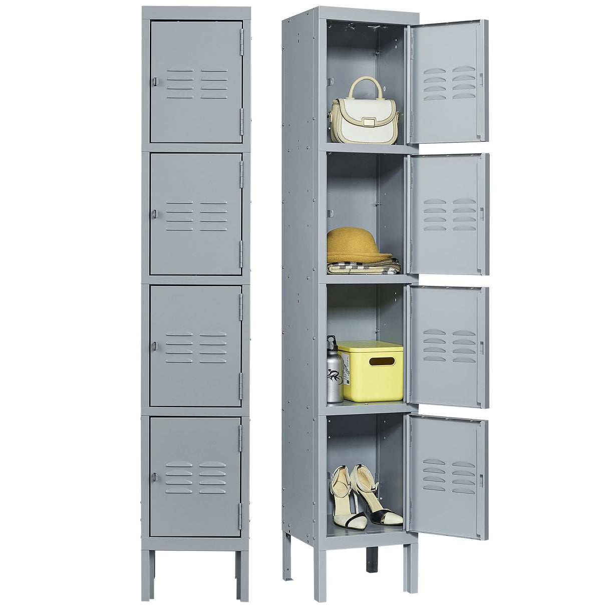 IKIMI 66" Metal Lockers for Employees Storage Locker with Doors and Shelves,Steel Lockable Cabinet Gray Tall Locker for School Office Gym Home Garage IKIMI