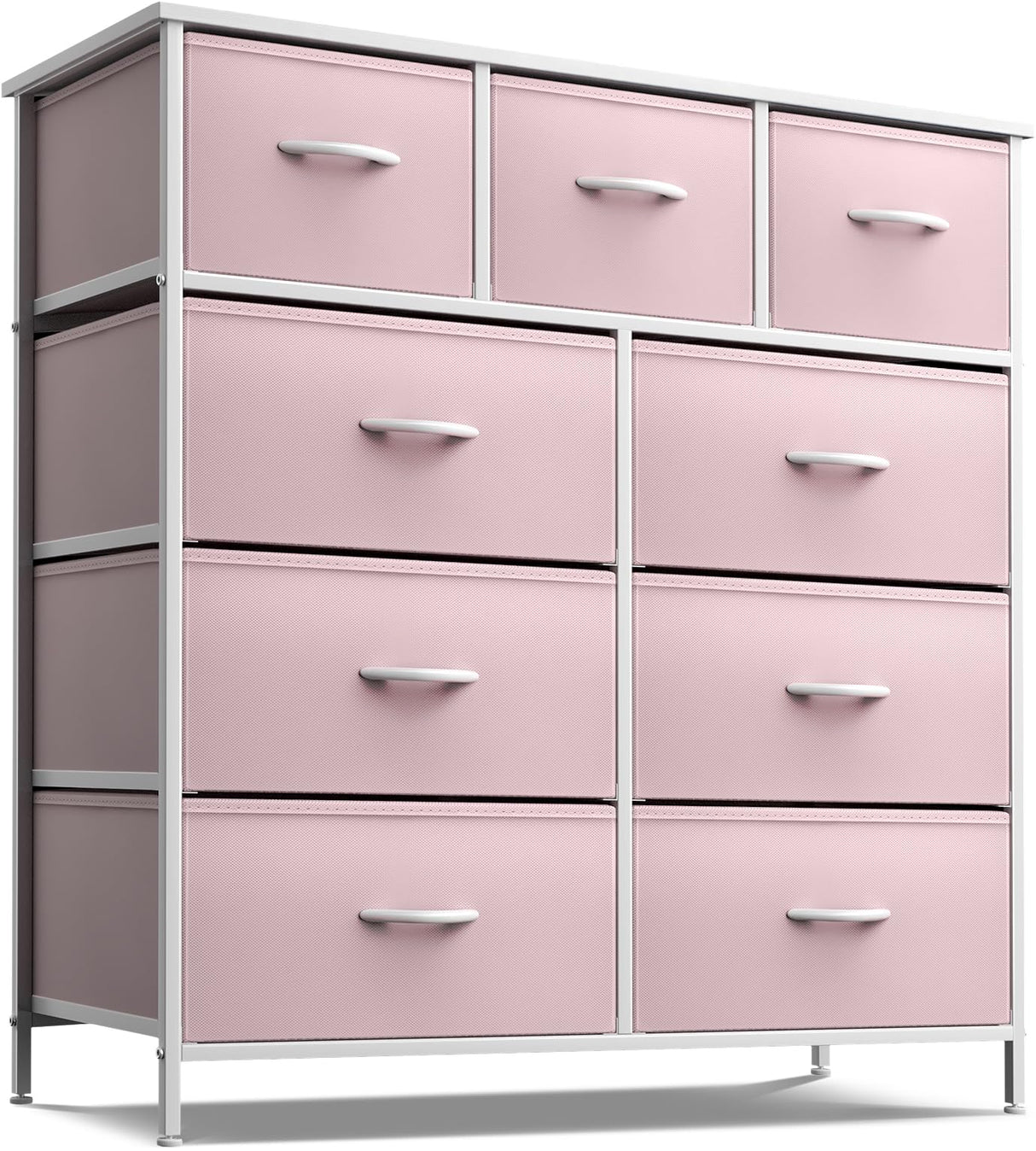 Sorbus Dresser with 9 Drawers - Furniture Storage Chest Tower Unit for Bedroom, Hallway, Closet, Office Organization - Steel Frame, Wood Top, Fabric Bins (Solid Pink, Solid) Sorbus