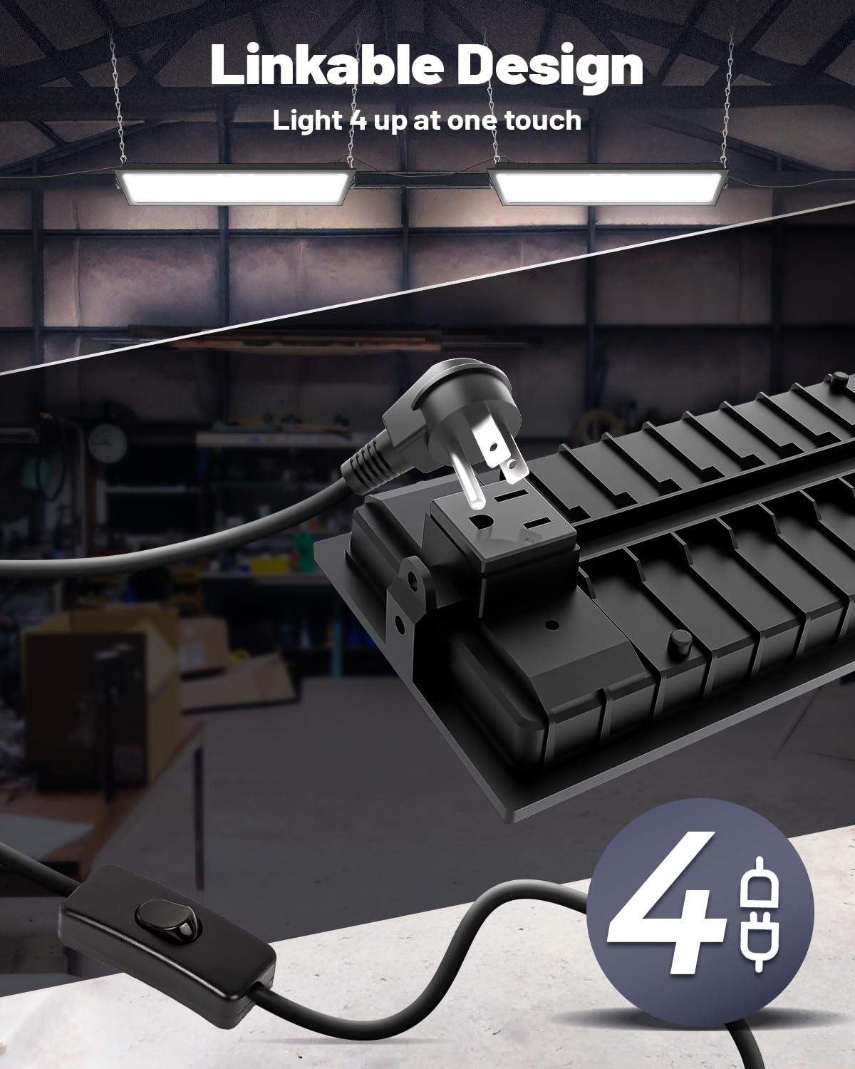 AGranTOP 2 Pack Linkable LED Shop Light - 100W 15000LM Aluminum Plug in Garage Light w/ 9.84ft Power Cord and On/Off Switch, 6500K Shop Lights for Garage, Workshop, Warehouse AGranTOP