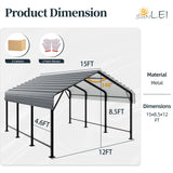 SUNLEI 12X15 FT Carport, Heavy Duty Carport Canopy with Galvanized Steel Roof and Frame, Metal Carport Upgraded Extra Large Garage for Pickup, Boat, Car and Tractors SUNLEI