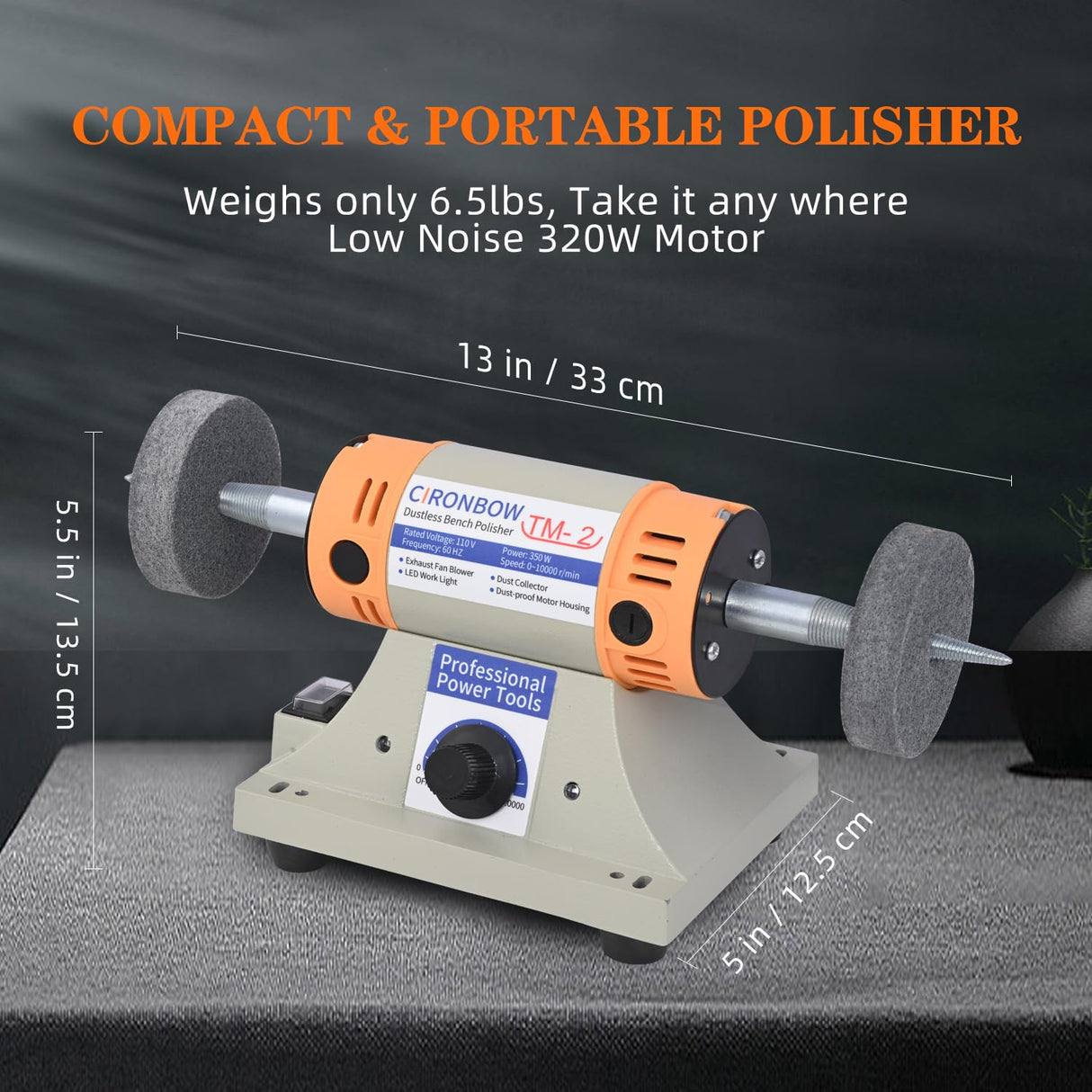 4" Jewelry Polisher & Adjustable Variable Speed Grinder Machine - With 6 Cloth Wheels & 2 Abrasive Wheels, Safety Glasses & Compound for Jewelry, Metal, Wood, Jade, Plastic Polishing & Dental Work CIRONBOW