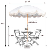 Funsite 6.5ft Boho Beach Umbrella with Fringe, UPF 50+ Tassel Umbrellas with Carry Bag, Premium Wood Pole Foldable Patio Umbrella for Outdoor Holiday Garden Lawn Pool Yard Table, White Funsite
