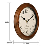 Wooden Wall Clock with Retro Design, 11 Inches Round Wall Clock Battery Operated Silent Non-Ticking, Big Arabic Numerals, for Kitchen Living Room Classroom Gym and Pool, Brown Kesin