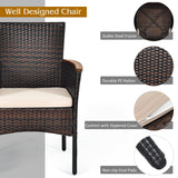 Tangkula 7 Pieces Patio Dining Set, Patiojoy Outdoor Conversation Set w/Acacia Wood Top Table & 6 Stackable Rattan Chairs, Wicker Dining Furniture w/Umbrella Hole, Steel Frame, Sponge Seat Cushions Tangkula