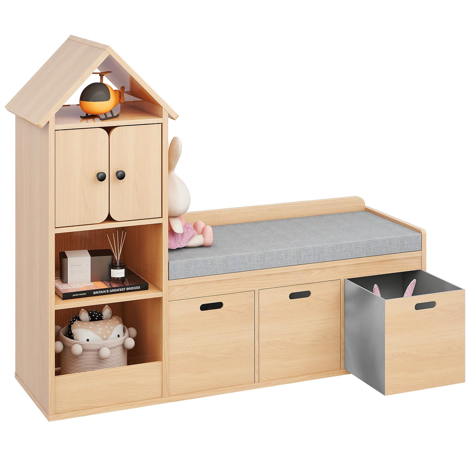 Halitaa Oak Castle Kids Bookcase with Reading Nook and Toy Storage Organiser - WoodArtSupply