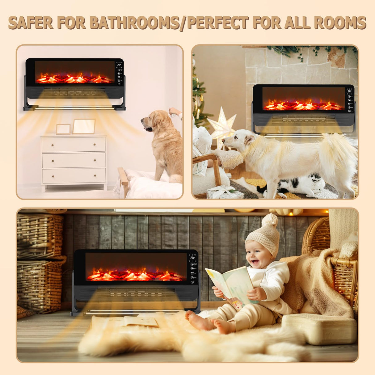 Honitra 22inch Small Electric Fireplace Heater, 3D Flame Fake Fireplace, Remote Control Wall Fireplace, Portable Fireplace Heaters for Indoor Use Living Room Bedroom Bathroom 1500w/2000w, 12h Timer Honitra
