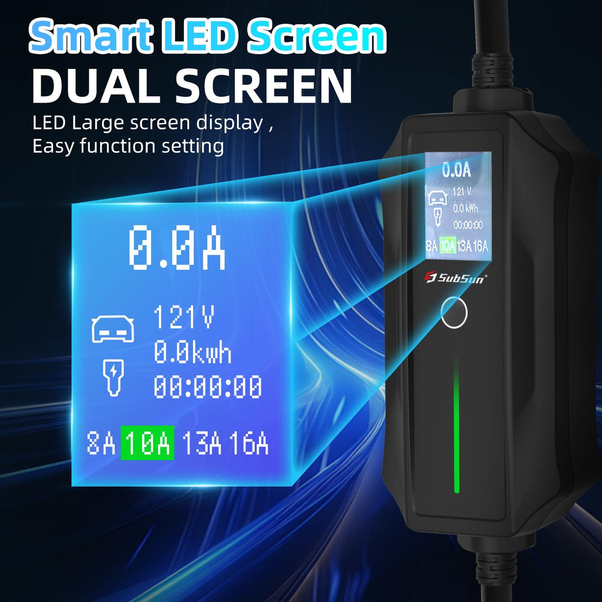 Portable EV Charger Level 1 Level 2, 16Amp 110V/240V, Electric Vehicle Charger with 17Ft Cable,NEMA 6-20 Plug & NEMA 5-15 Adapter,Compatible with SAE J1772 EVs and Tesla(Adapter Required) SubSun