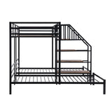 Harper & Bright Designs Metal Triple Bunk Bed with Stairs, 3 Beds Bunk Bed, Twin Over Twin & Twin Bunk Bed with Storage Shelves Staircase, for Kids Teens Adults, Black Harper & Bright Designs