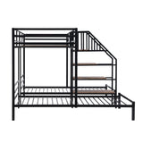Harper & Bright Designs Metal Triple Bunk Bed with Storage Shelves Staircase, L-Shaped Twin Size Triple Bunk Beds, 3-in-1 Beds for Kids Teens Adults, Space Saving Design, Black Harper & Bright Designs