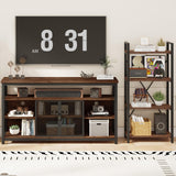 BON AUGURE Tall TV Stand for TVs up to 65 Inch, Industrial Wood Entertainment Center with Storage Cabinet, Farmhouse TV Console for Living Room and Bedroom (32 Inch High, Rustic Oak) BON AUGURE