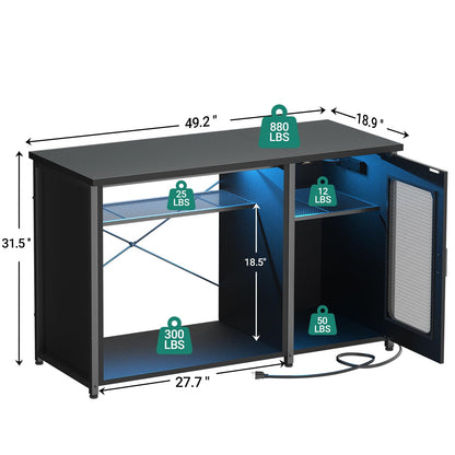 Unikito 55-75 Gallon Aquarium Stand with Power Outlets & LED Light, Reversible Fish Tank Stand with Cabinet for Fish Tank Accessories Storage, Heavy Duty Metal Frame, 880LBS Capacity, Black - WoodArtSupply