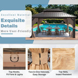 MELLCOM 10' x 13' Hardtop Aluminum Gazebo, Galvanized Steel Double Roof Metal Gazebo with Aluminum Frame, Brown Permanent Patio Gazebo with Curtains and Netting for Patios, Gardens, Lawns MELLCOM