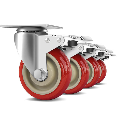 4 Inch Heavy Duty Swivel Caster Wheels with Brake, Set of 4, Industrial Locking Rolling Plate Casters Wheels for Furniture, Cart, Table and Workbench, Easily Load 2200lbs FOCBUGU