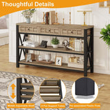 FATORRI Rustic Oak Industrial Console Table with 3 Drawers and Ample Storage FATORRI