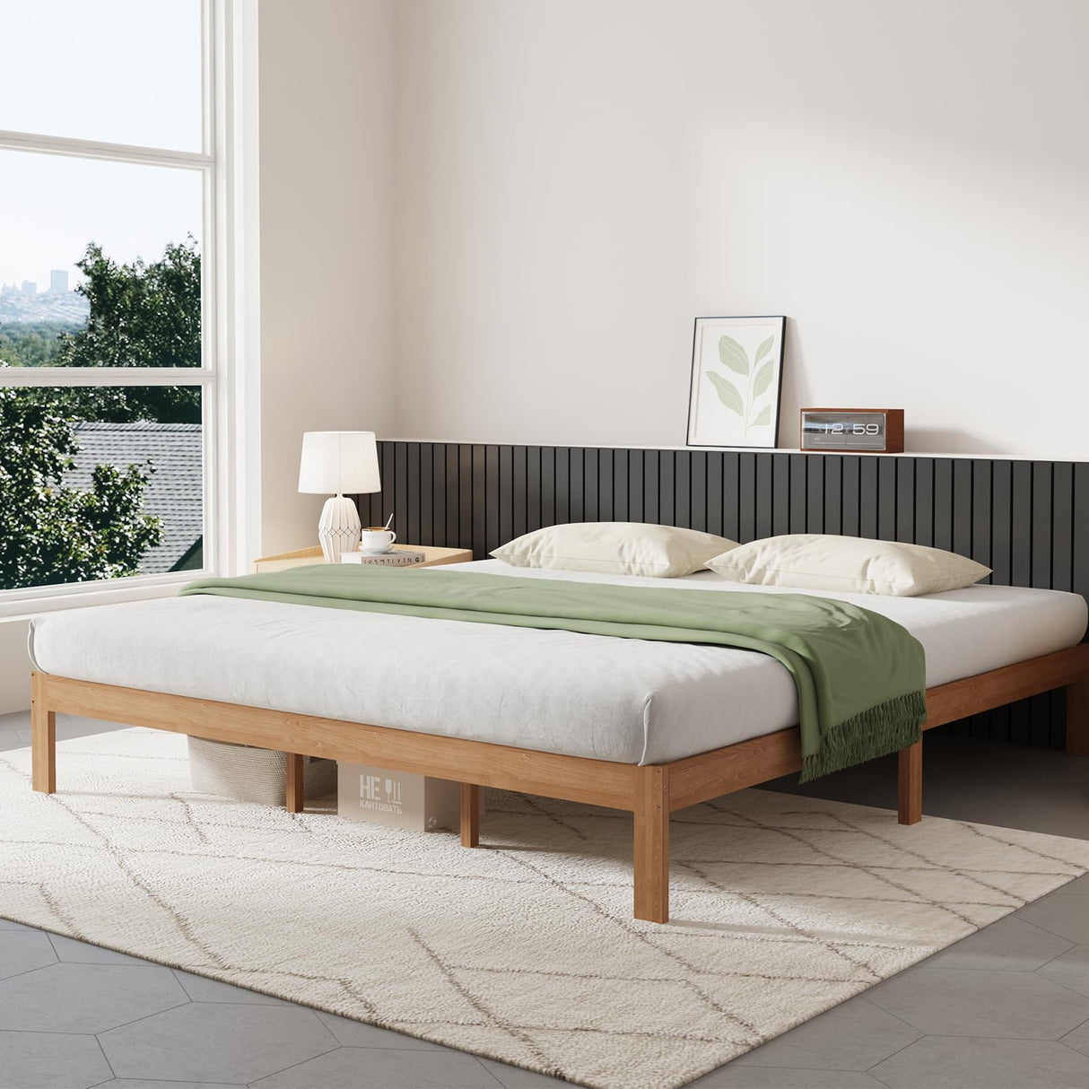 Novilla 12 Inch Wooden King Size Bed Frame, Classic Solid Wood Platform Bed Frame King Size, Sturdy Wood Slat Support, No Box Spring Needed, Easy Assembly Novilla