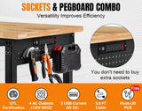 84” Adjustable Height Workbench, 5000 LBS Heavy Duty Table Rubber Wood Workstation with Power Outlet & Pegboard for Garage, Office, Workshop, Home,Commercial Generic