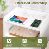 Yoobure Nightstand with Charging Station, Modern Night Stand with LED Lights, Wood Nightstands with Fabric Drawer & Storage Shelf, Night Stands Bedside Table with USB Ports for Bedroom, Office, Home Yoobure