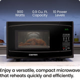 Chefman Countertop Microwave Oven 0.9 Cu. Ft. with Digital Display, 900 Watts, 6 Auto Menus, 10 Power Levels, Eco Mode, Memory Function, Mute Option, Child Safety Lock, Easy Clean Chefman