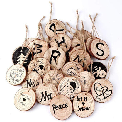 LovesTown 50pcs DIY Craft Unfinished Wood kit,2.4-3 Inches Bark Wood Slices Unfinished Wood Disc with Hole DIY Wooden Ornaments for Wedding Decorations Christmas Ornaments