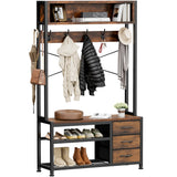 Lulive Hall Tree with Bench and Shoe Storage, 31.5" Coat Rack Freestanding with 2-Tier Storage Shelf, 6-in-1 Entryway Bench Coat Rack with 12 Hooks and 3 Drawers(Rustic Brown) Lulive