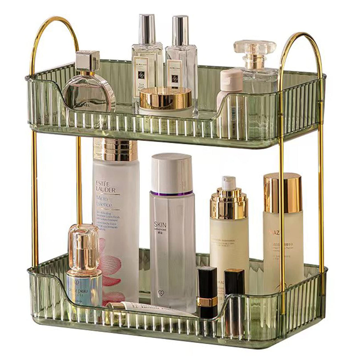 shuang qing Bathroom Counter Organizer Countertop Storage, Cosmetics Skincare Shelf, Makeup Organizer Perfume for Dresser Vanity Tray, Spice Rack for Kitchen(2 Tier-Green) shuang qing
