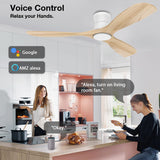 Livory Smart 52” Wood Flush Mount Ceiling Fans with Lights and Remote,Quiet DC Motor,Outdoor Indoor Ultra Low Profile Ceiling Fan works with Alexa WIFI APP,Modern White Ceiling Fan for Bedroom Patio Livory