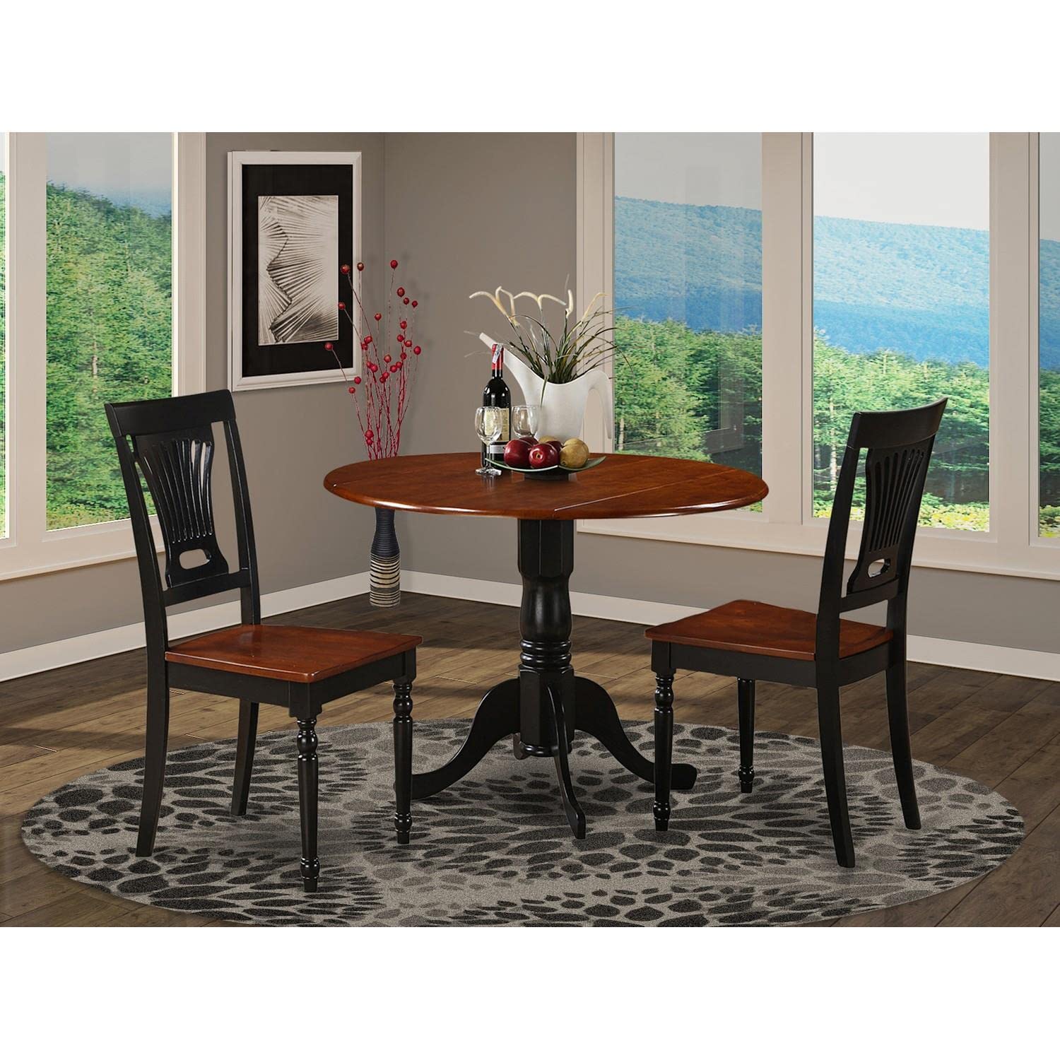 East West Furniture DLPL3-BCH-W Dublin 3 Piece Modern Set Contains a Round Wooden Table with Dropleaf and 2 Dining Room Chairs, 42x42 Inch - WoodArtSupply