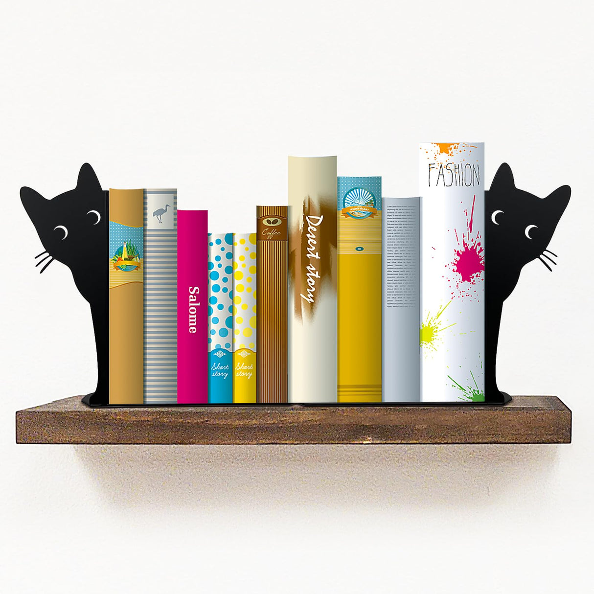 Peeping Cat Bookends,Metal Book Ends for Heavy Books for Shelves Decorative,Bookshelf Decor Home Office Desk for Cat Lover Gifts (Black Cat) HENART