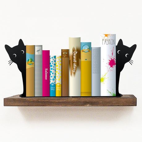Peeping Cat Bookends,Metal Book Ends for Heavy Books for Shelves Decorative,Bookshelf Decor Home Office Desk for Cat Lover Gifts (Black Cat) HENART