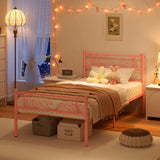 Weehom Twin Bed Frames Metal Platform Heavy Duty Steel Slat Under Bed Storage for Kids Pink Weehom