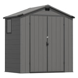 Greesum 6x4FT Plastic Outdoor Storage Shed with Floor, Resin Sheds with Lockable Double Door, Window & Vents, All-Weather Tool Sheds for Garden, Backyard, Patio, Dark Gray Greesum